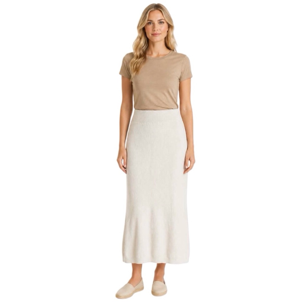 Petal And Pup Creamy White Boucle Knit Maxi Skirt Pull On Size Medium